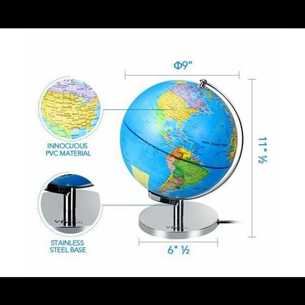 23cm Illuminated World Globe , Educational Globe with Stand for Kids Carousel 8