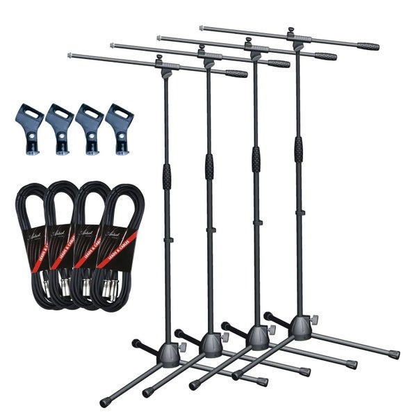 Artist MS017 4 Pack Budget Black Boom Mic Stand w/ Clips & Cables Carousel 1