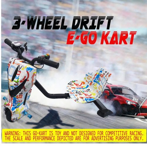 Three-wheeled Electric Drift Car Go Kart for Kids Ride On Trike 350W w/Bluetooth Carousel 1