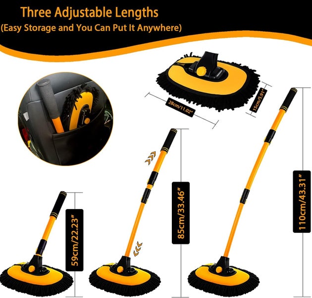 15° Bend Car Wash Brush with Long Handle and 2 Microfiber Mop Pads Carousel 2