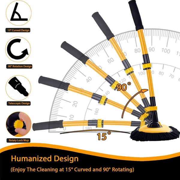 15° Bend Car Wash Brush with Long Handle and 2 Microfiber Mop Pads Carousel 6