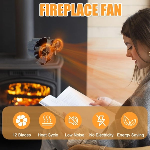New Double Stove Fan Thermal Powered Dual Silent Motors 12 Blade Wood Stove Fan Carousel 2