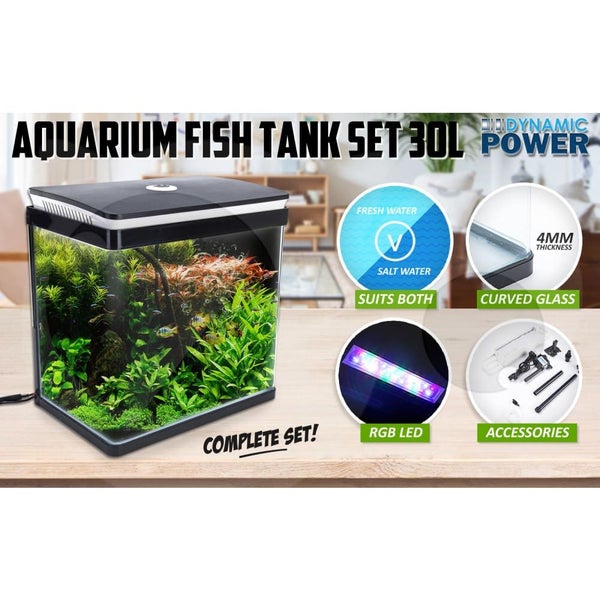 Dynamic Power Aquarium Fish Tank 30l Curved Glass Rgb Led Carousel 2