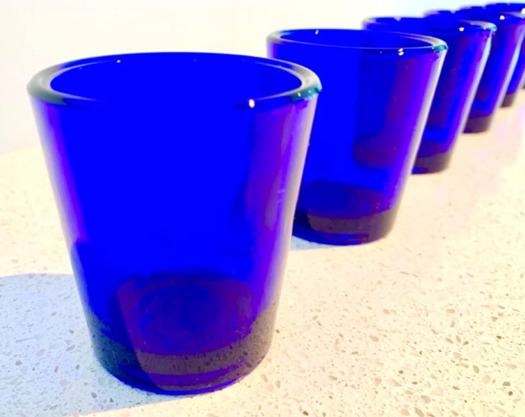 96 Rare New USA Made Blue Candle Holders (or Shot Glasses) Carousel 1