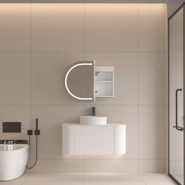 ELLURA 900mm Front-Lit LED Mirror Cabinet with Sensor & Demister – Matte White Carousel 2