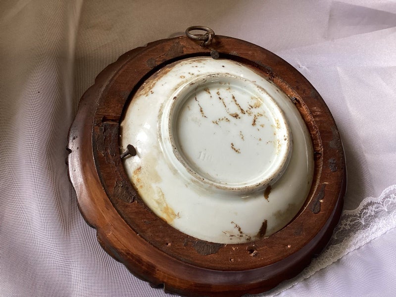Antique Edwardian porcelain portrait in ornate wooden frame Carousel 2