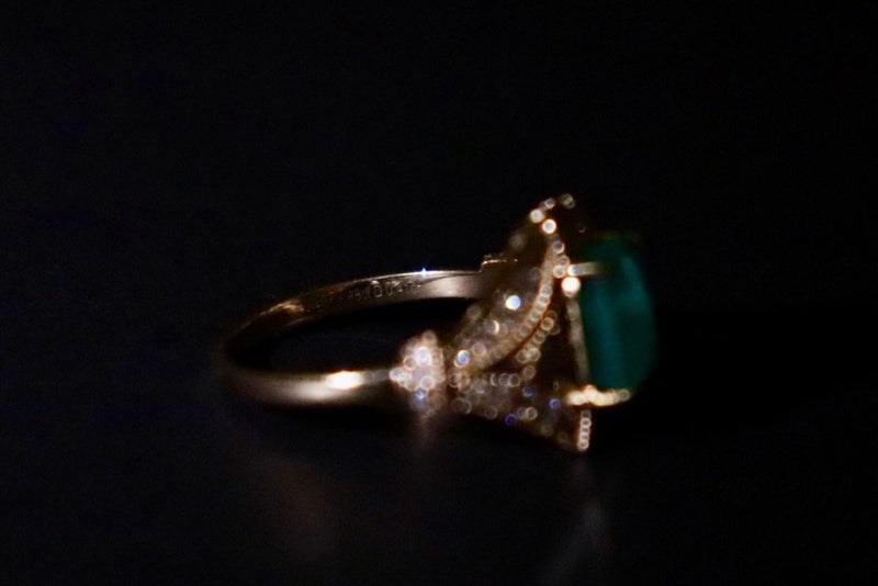 14ct Yellow Gold Art Deco Style Emerald & Diamond Ladies Ring Carousel 8