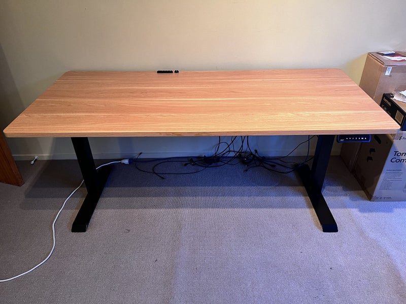 3-Stage Motorised Height Adjustable Desk - Black/Oak (1800 x 800mm) Carousel 1