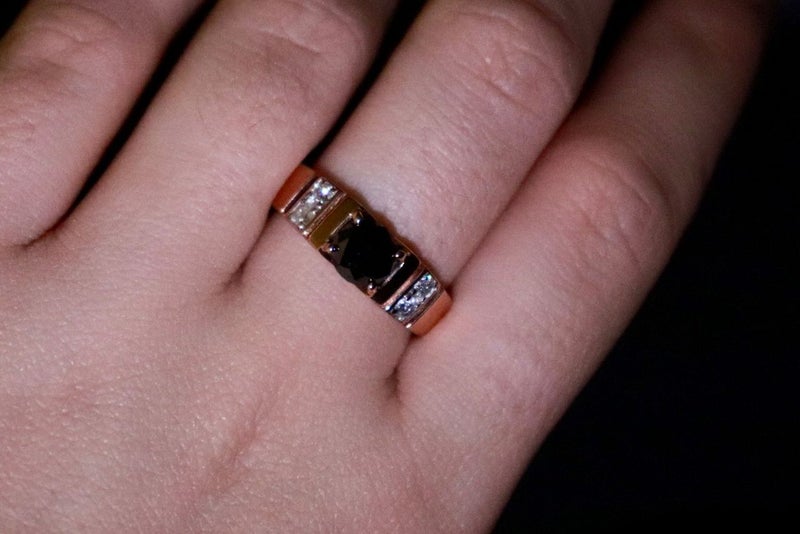 14ct Rose Gold Black and White Diamond Mens Ring Carousel 1