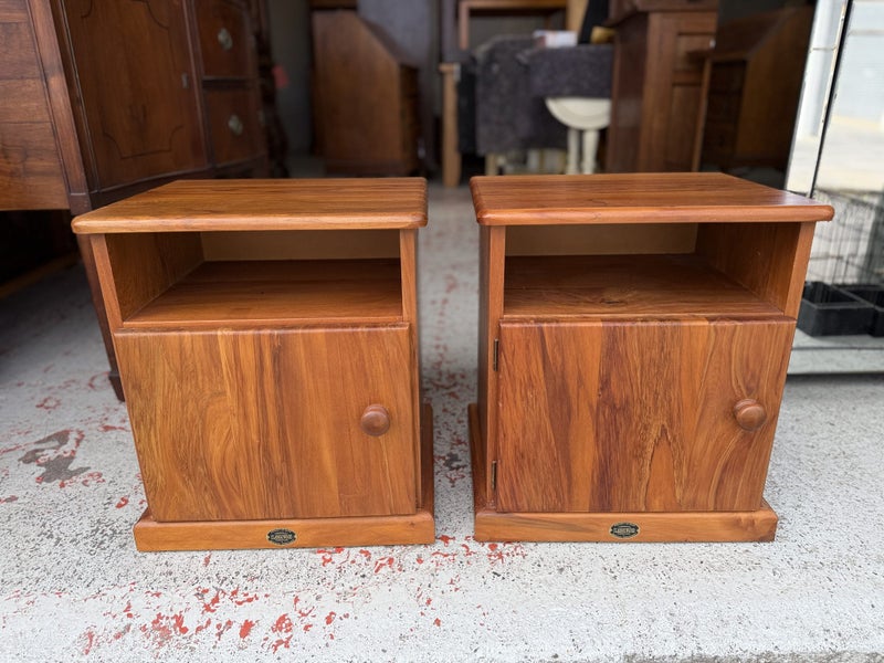 Pair Heart Rimu Bedside Cabinets by 'Classicwood Furniture' Carousel 1