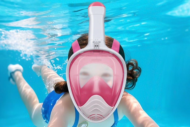 Full Face Snorkel Mask 180 Degree Panoramic View Anti-Fog and Leak Proof -Pink Carousel 6