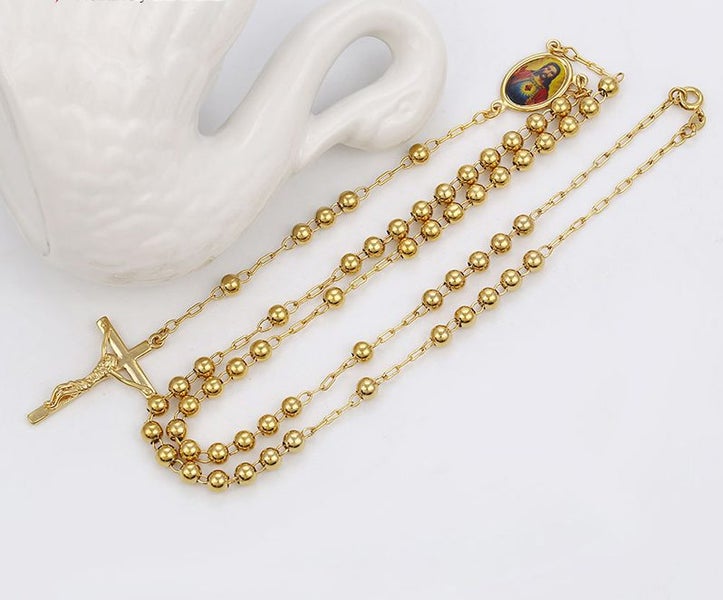 Gorgeous 18k Golden Rosary Necklace Carousel 1