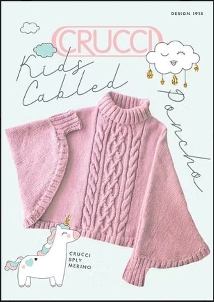 Crucci 8ply Merino Kids Cabled Poncho Pattern Carousel 1