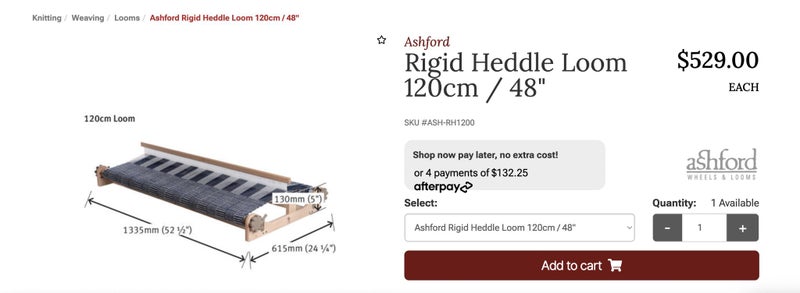 Ashford rigid heddle loom 120cm long + two reeds and shuttles Carousel 5