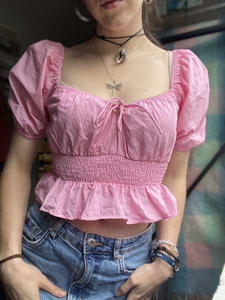 Adorable pink Pagani poofy-sleeved corset / crop top! Carousel 2
