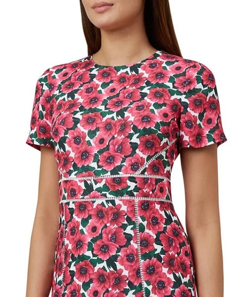 HOBBS LONDON (UK) *Designer Livia Lace Ladder-Inset Floral Print Dress* 12/14 Carousel 2