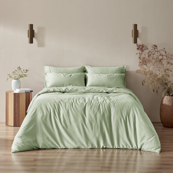 Serene 400TC Bamboo Cotton Sateen Duvet Cover Set Sage - Double Bed Carousel 1