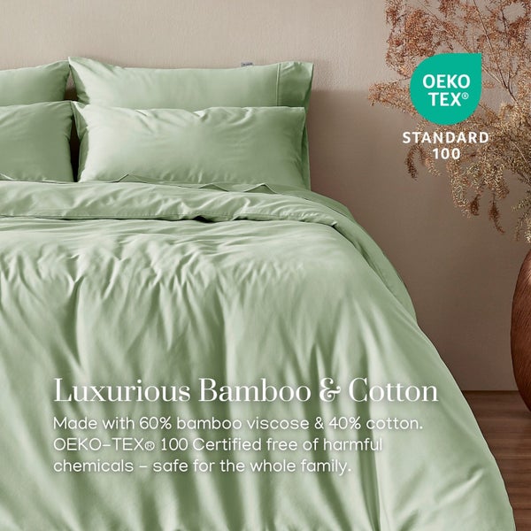 Serene 400TC Bamboo Cotton Sateen Duvet Cover Set Sage - Double Bed Carousel 2