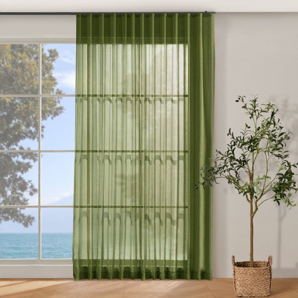 Cadence & Co. Kirra Sheer S-Fold Curtain 260x280cm - Fits 140cm Track Olive Carousel 1