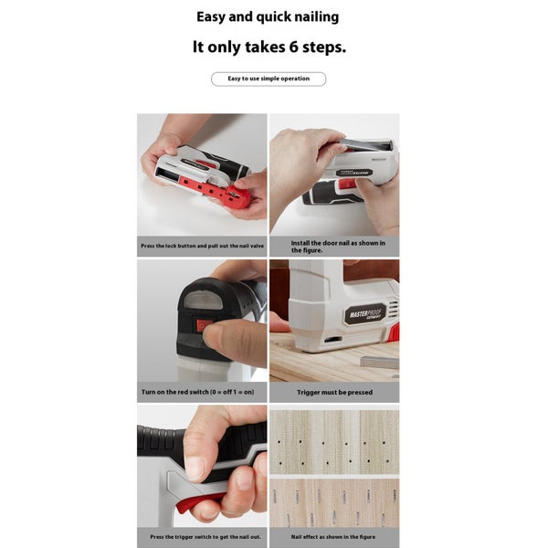 DualPurpose Rechargeable Electric Nail Gun Straight Door Nail With Nails Storage Carousel 7