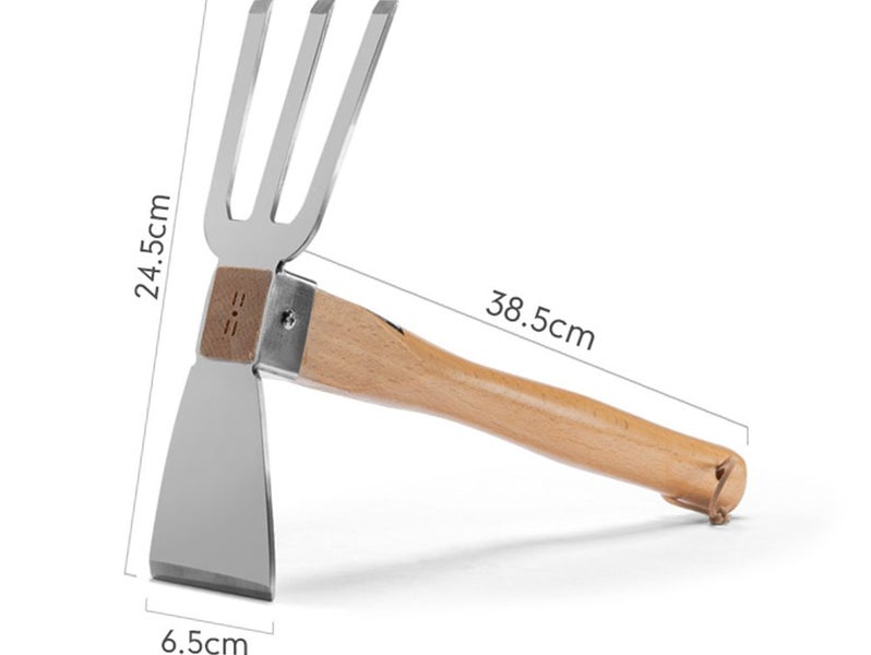 Stainless Steel Hoe with Forks 3 Prongs Combo Garden Tools with Wood Handle Stai Carousel 2