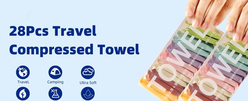 28PCS Disposable Compressed Towels Tablets Travel Wash Cloth Carousel 2