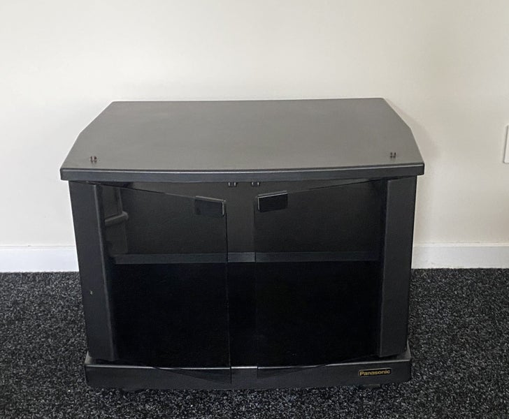 RETRO PANASONIC BLACK TV STAND or CABINET ON WHEELS Eighties Nineties Carousel 2