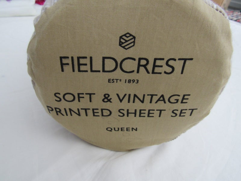 Fieldcrest Soft and Vintage printed sheet set - Queen - Sand - FoxNoble Q - New! Carousel 6