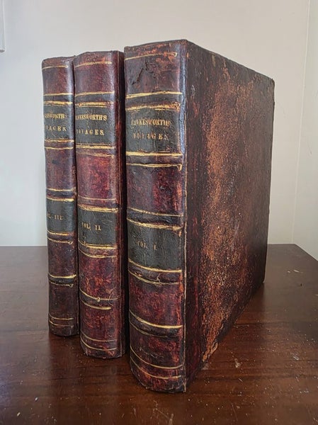 1773 Hawkesworth Account of the Voyages - 3 Vols , All Maps & Plates present! Carousel 1
