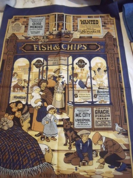Cotton Tea Towel - Fish & Chips Carousel 1