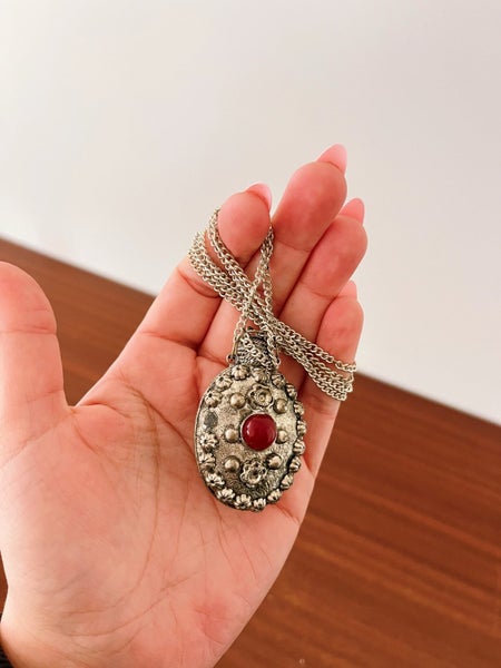 Antique Perfume Bottle Necklace With Two Gem Stones Carousel 2