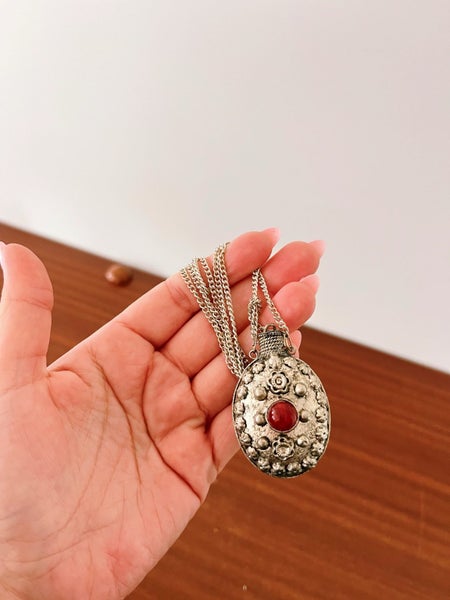 Antique Perfume Bottle Necklace With Two Gem Stones Carousel 1