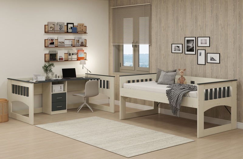 Miami King Single Loft Bunk, Large Desk - Nordic White & Dark Grey Carousel 6