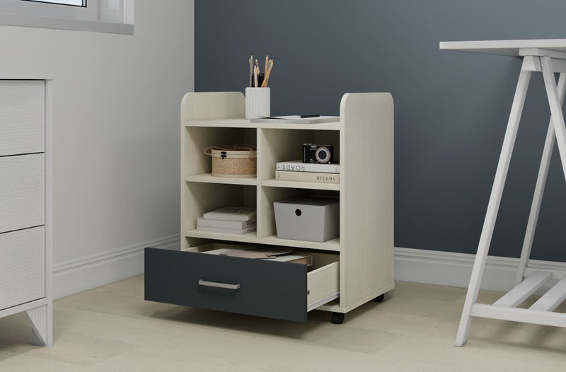 Miami King Single Loft Bunk, Large Desk + Mobile Unit - Nordic White & Dark Grey Carousel 7