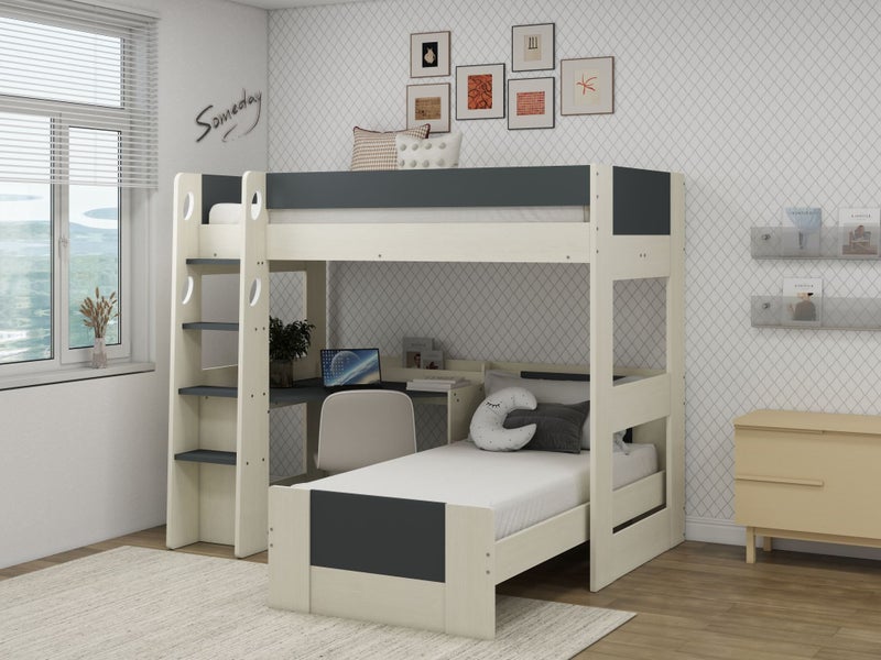 Denver King Single Loft Bunk + Single Bed - Ladder & Desk Left or Right Sided Carousel 2