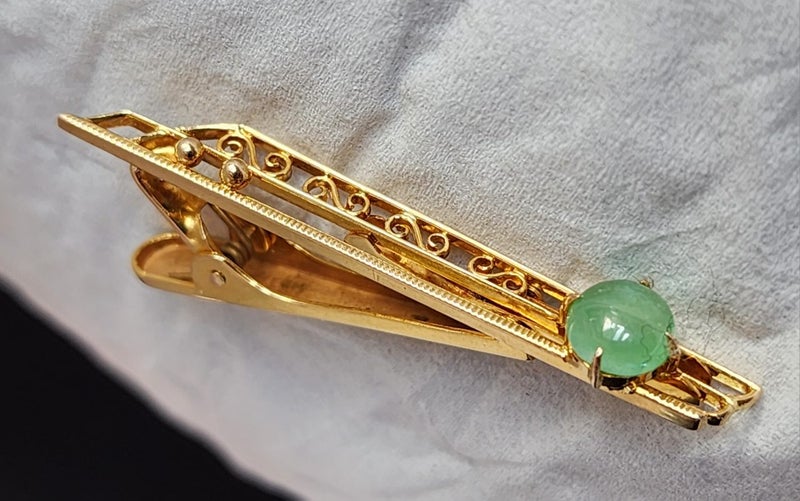 Vintage 14ct Gold Jadeite Tie Clip Jewellery $1 Reserve Carousel 1