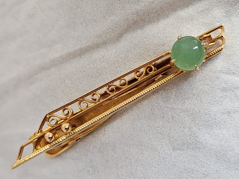 Vintage 14ct Gold Jadeite Tie Clip Jewellery $1 Reserve Carousel 2