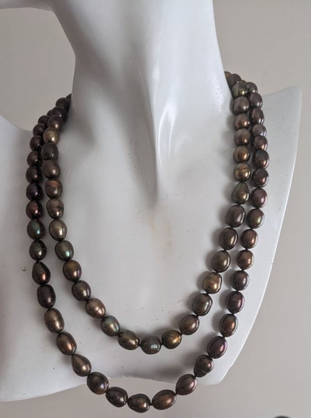 2 Strands 8 x 9mm Copper Brown Oval FW Cultured Pearl 19" Necklace Carousel 2