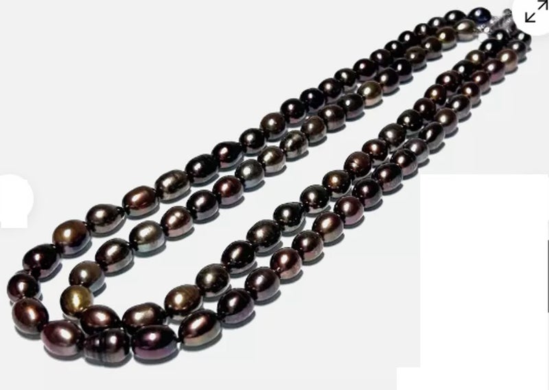 2 Strands 8 x 9mm Copper Brown Oval FW Cultured Pearl 19" Necklace Carousel 8