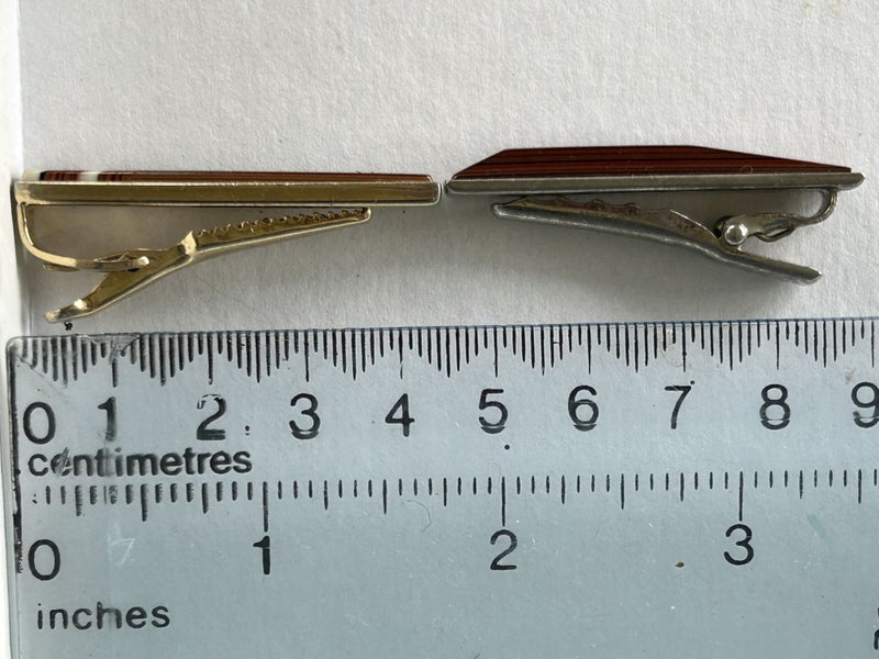 Vintage Money lapel or Tie Clips inlaid lucite laminate parquetry mid-century Carousel 6