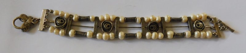 UNIQUE Hand Crafted 3 Strand Cultured PEARL and .925 SS Bracelet, 25cm, 57g Carousel 1