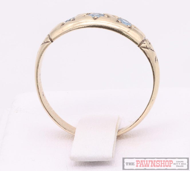 9ct Yellow Gold 3 Stone Topaz Dome Vintage Style Ring November Birthstone 2.80g Carousel 6