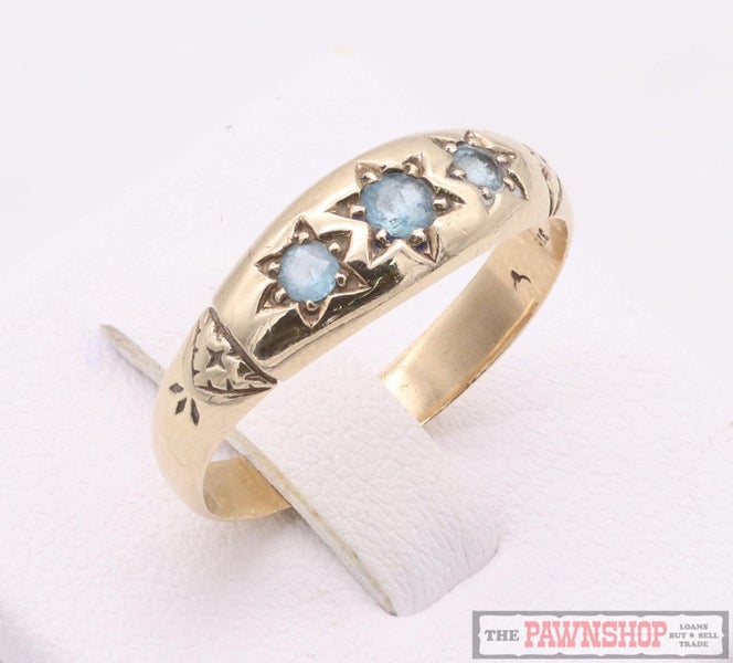 9ct Yellow Gold 3 Stone Topaz Dome Vintage Style Ring November Birthstone 2.80g Carousel 2