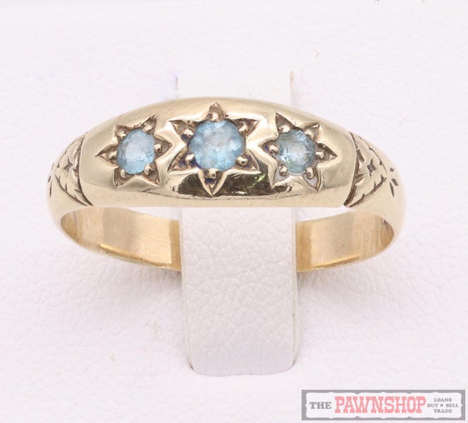 9ct Yellow Gold 3 Stone Topaz Dome Vintage Style Ring November Birthstone 2.80g Carousel 1