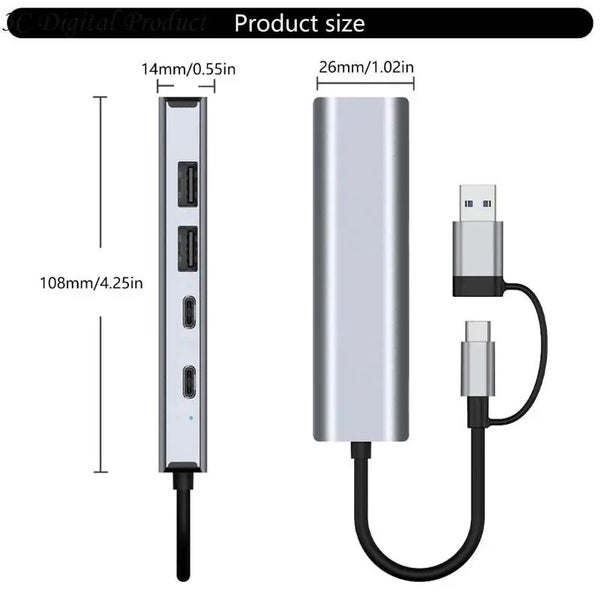 iLead 6 in 2 USB Hub with USB-C USB-A Multiport Adapter RJ45 1000M Ethernet Port Carousel 2