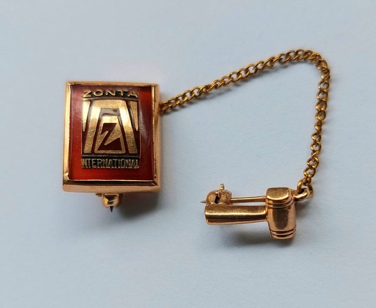 Vintage Zonta International 10ct Gold Carnelian lapel pin Carousel 1