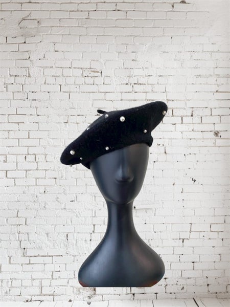 Primark Black Wool Beret with Pearl Studs – BNWT 100% Wool64443579735043110