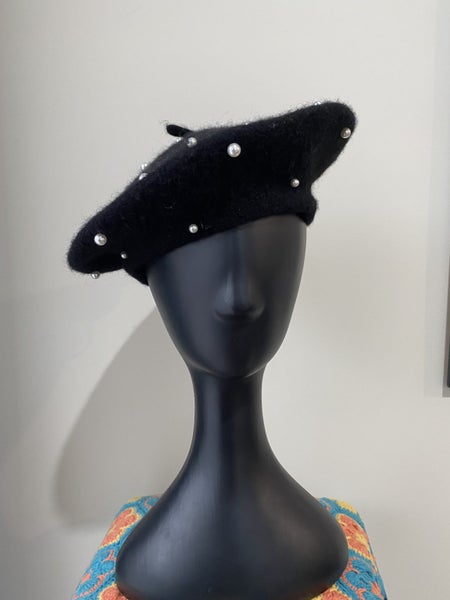 Primark Black Wool Beret with Pearl Studs – BNWT 100% Wool64443579735043111