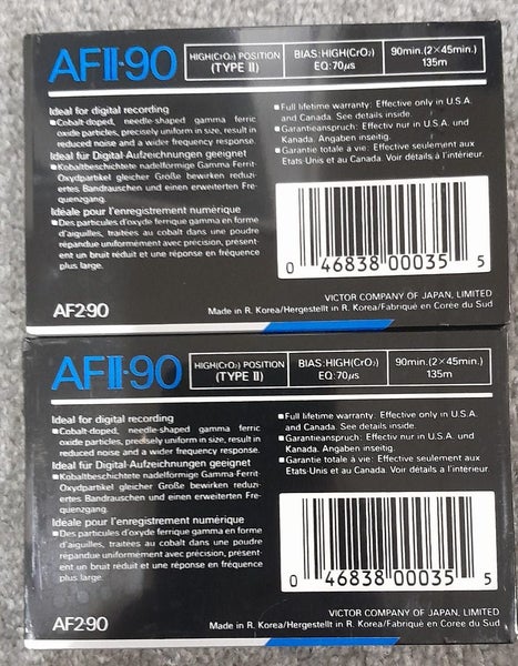 2 x JVC AFII-90 (Type II) Blank Audio Cassette Tapes (Korea/new/sealed) Carousel 2