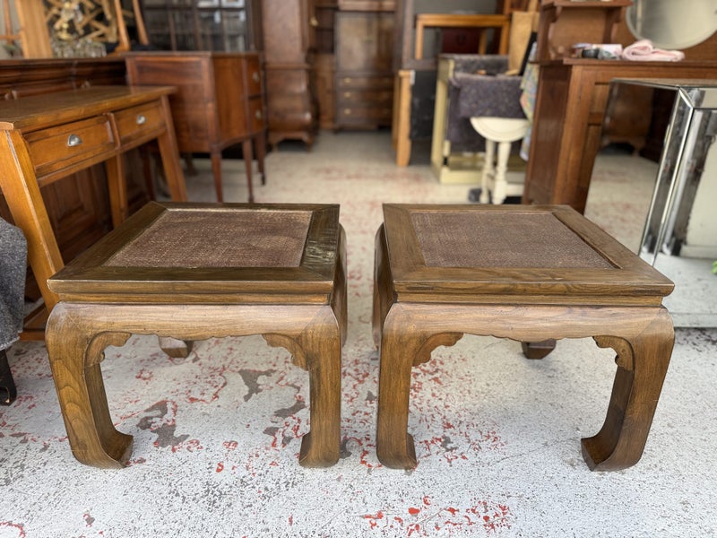 Quality PAIR Vintage Chinese Solid Elm Side Table or Bedside Tables Carousel 20